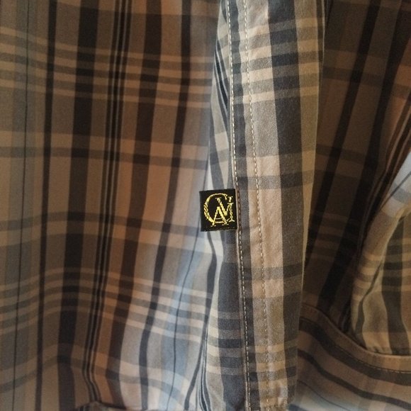Cavi checker Men's button down gold buttons brown shirt sz 2XL - Picture 4 of 10